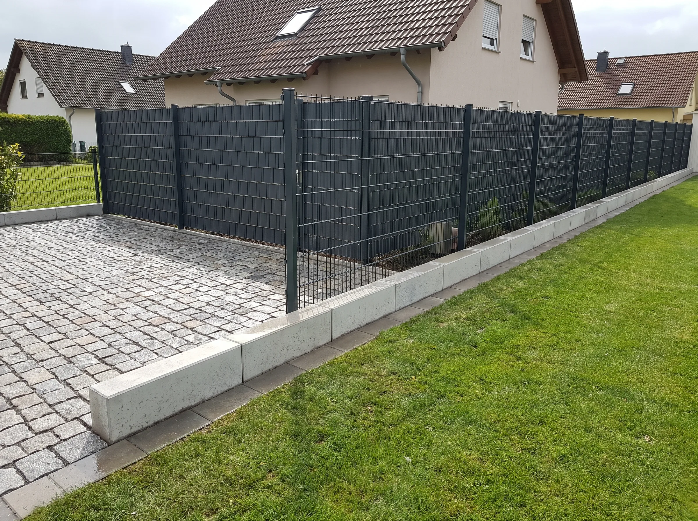 Moderner Doppelstabmattenzaun schützt den Garten und bietet Sichtschutz
